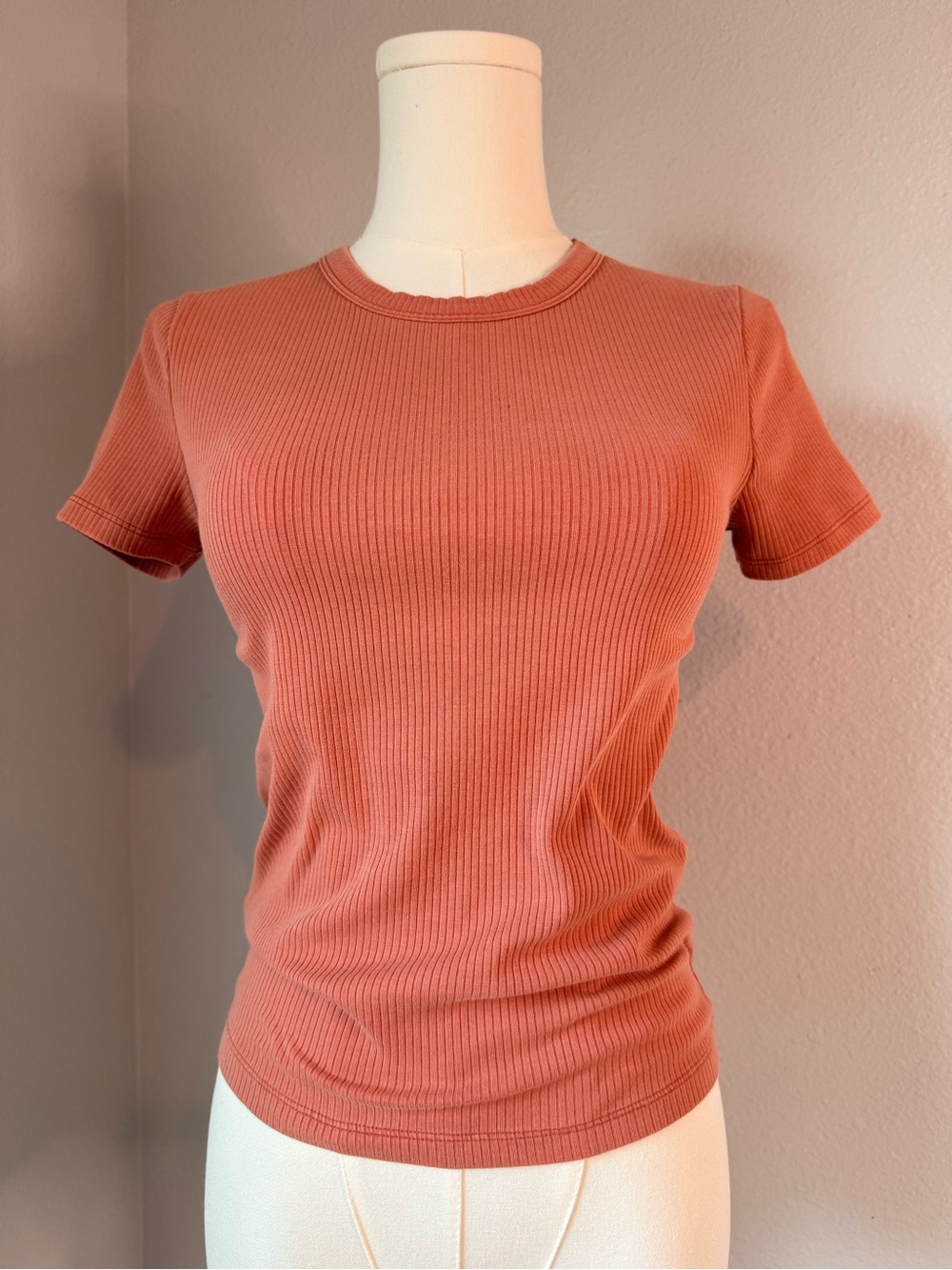 American Eagle Ribbed Crew Neck Tee Dusty Rose Pink Small